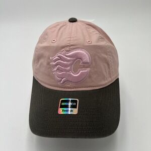 Reebok Calgary Flames NHL Womens Pink Brown Adjustable Baseball‎ Cap Hat NEW